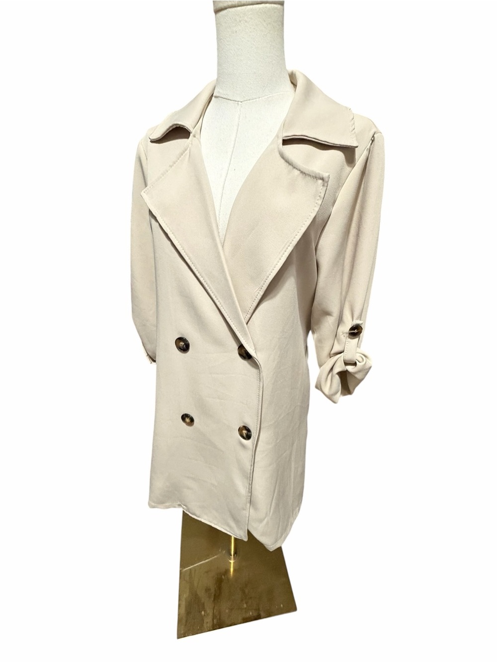 NWT JMH Made In Italy Double-Breasted Cream Women's Trench Coat Jacket Sz Med
